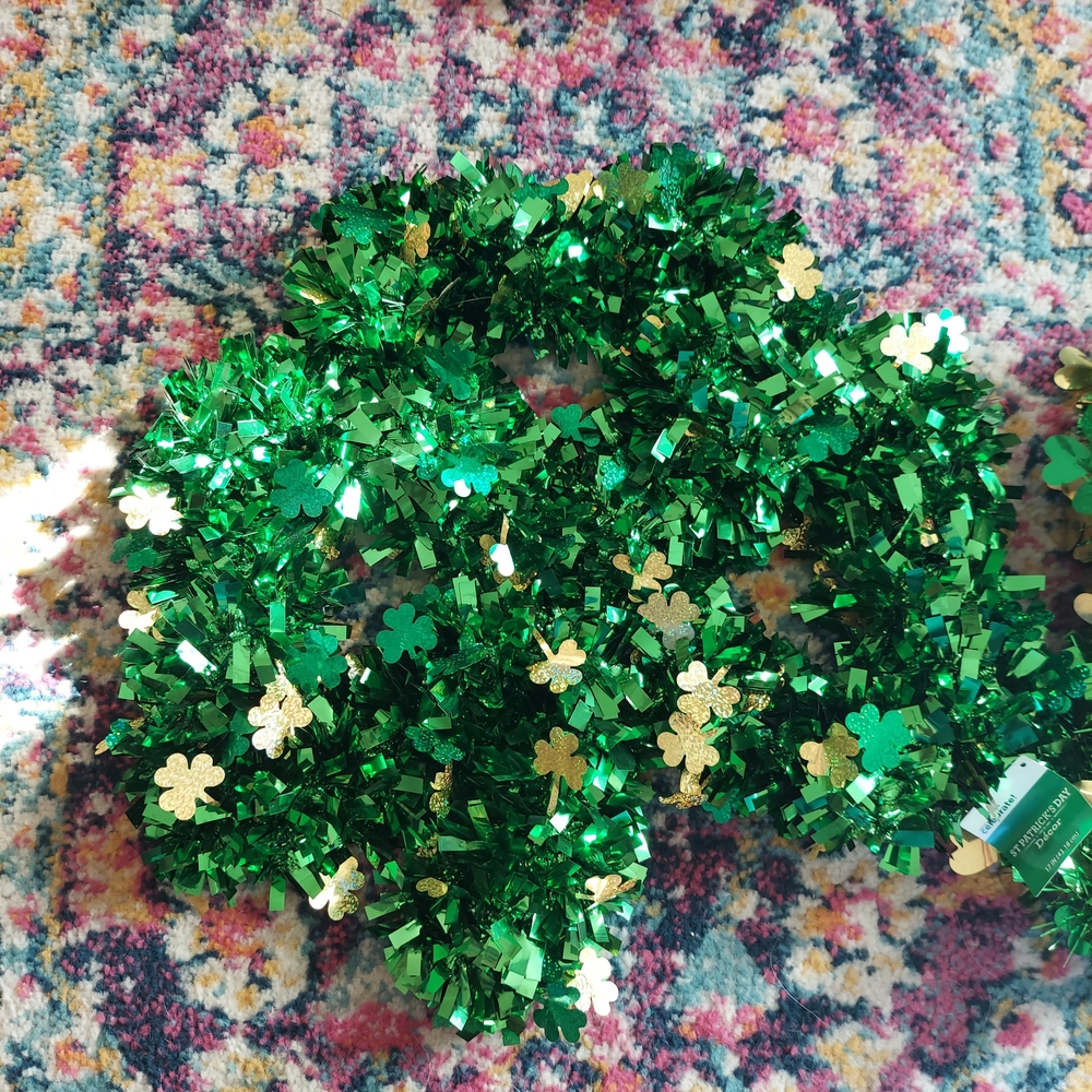 Vibrant Green and Gold Shamrock Wreath And Matching Garland